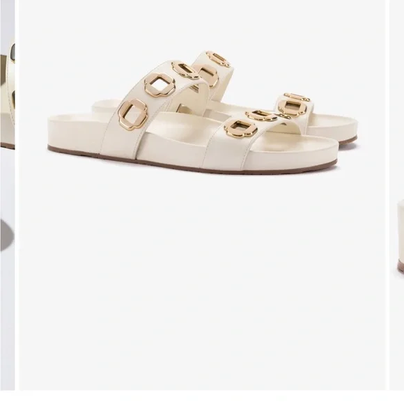 Larroude Milan Cream Slide Sandals with Gold Accents - Picture 8 of 9